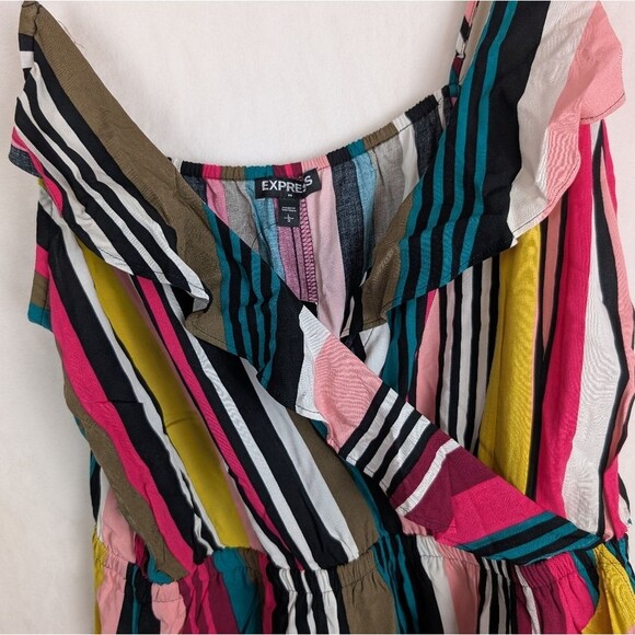 NWT Express Mini Dress Multi Color Rainbow Ruffle Stripes Size - Picture 6 of 8